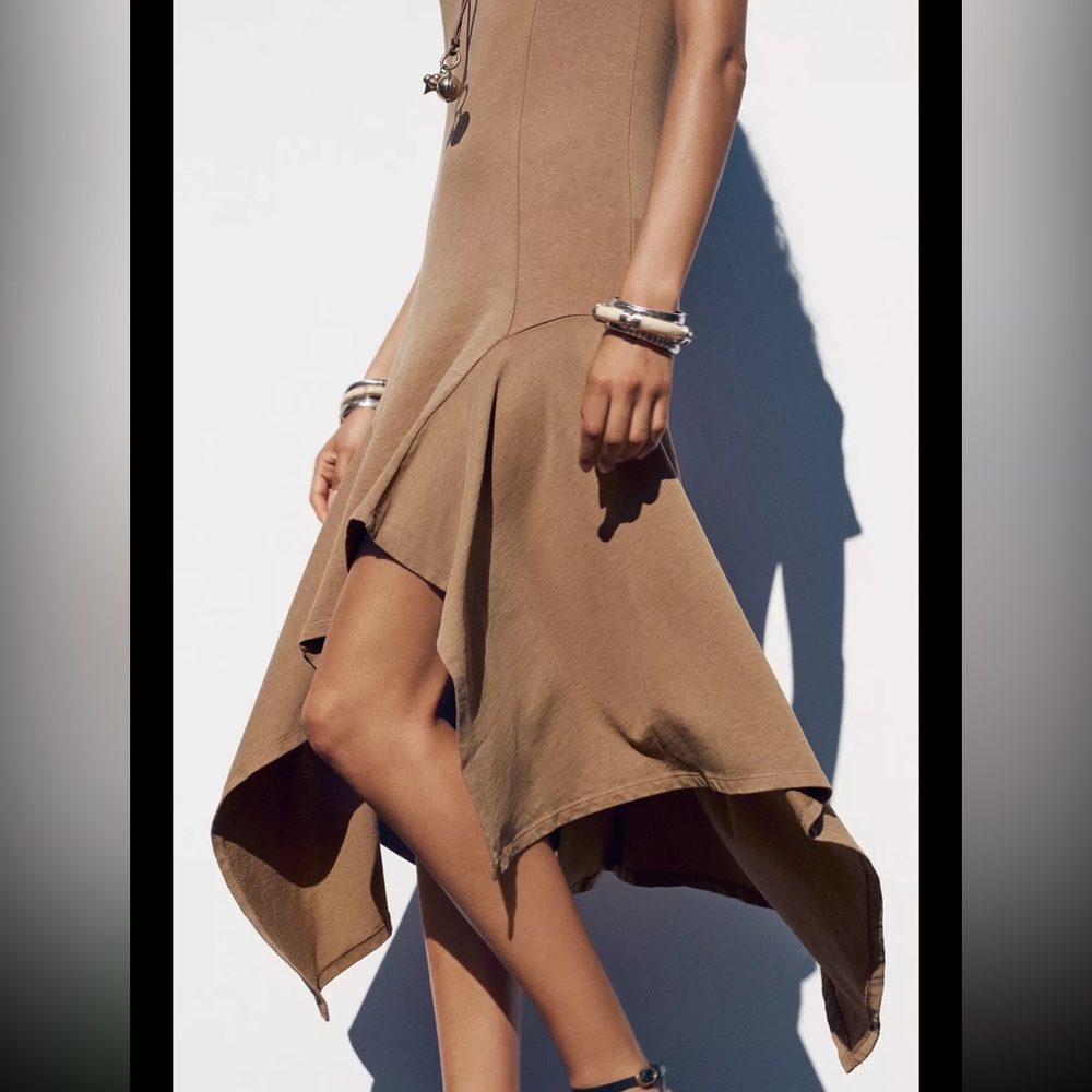 Zara, dark tan, asymmetric washed dress, M - Picture 8 of 11